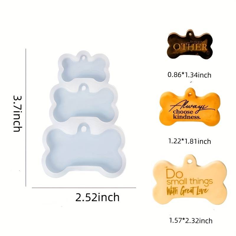 Diy Silicone 3 Different Size Pet Dog Bone Tag Resin Mold - Temu